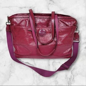 Vintage Y2k Coach Magenta Patent Leather Diaper Bag Baby Laptop Work Bag XL